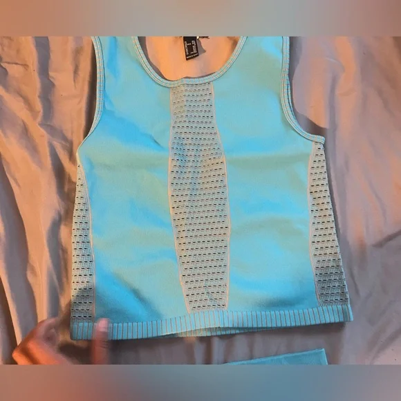 Trendy Blue Mesh Top and Shorts Set - Picture 5 of 5